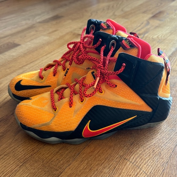 Nike Kids' Lebron 12 CLE Bright Orange and Black Sneakers 5Y